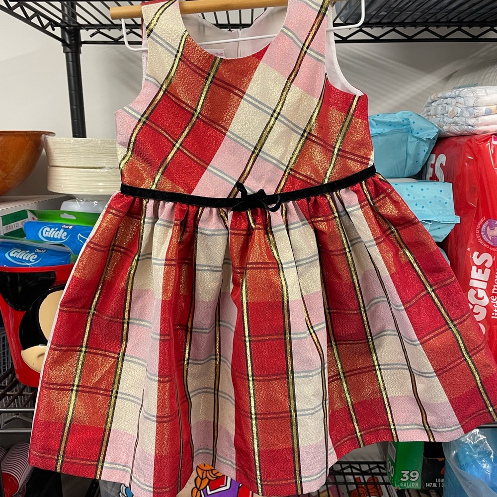 Plaid Sleeveless Dress with Velvet Bow